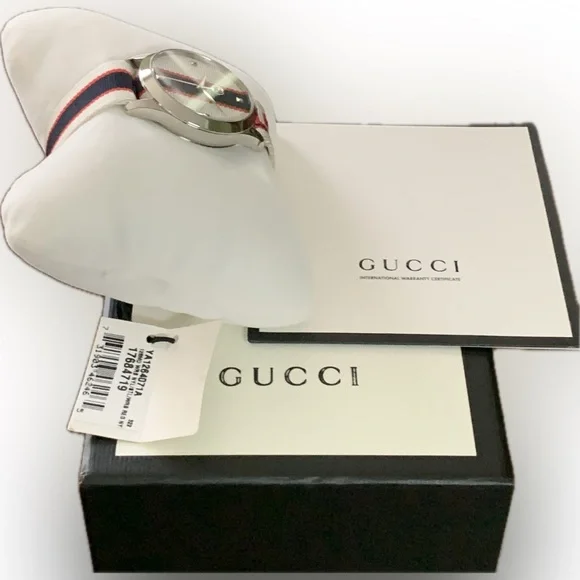 Gucci G-Timeless 38mm White/Red/Blue Unisex Watch.Model Number YA1264071 NWT